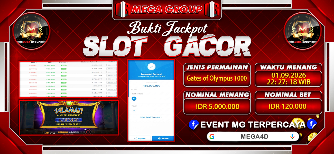 Bukti JP situs Mega4D hari Selasa, 01 September 2026