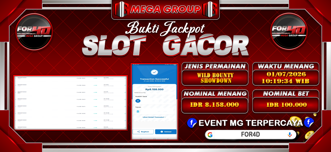 Bukti JP situs For4D hari Rabu, 01 Juli 2026