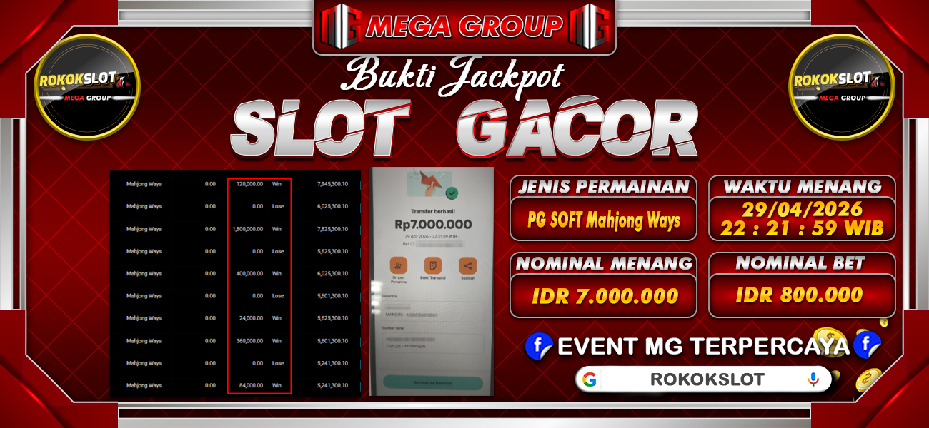 Bukti JP situs Rokokslot hari Rabu, 29 April 2026