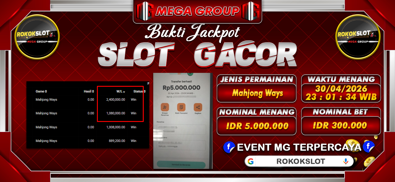 Bukti JP situs Rokokslot hari Kamis, 30 April 2026