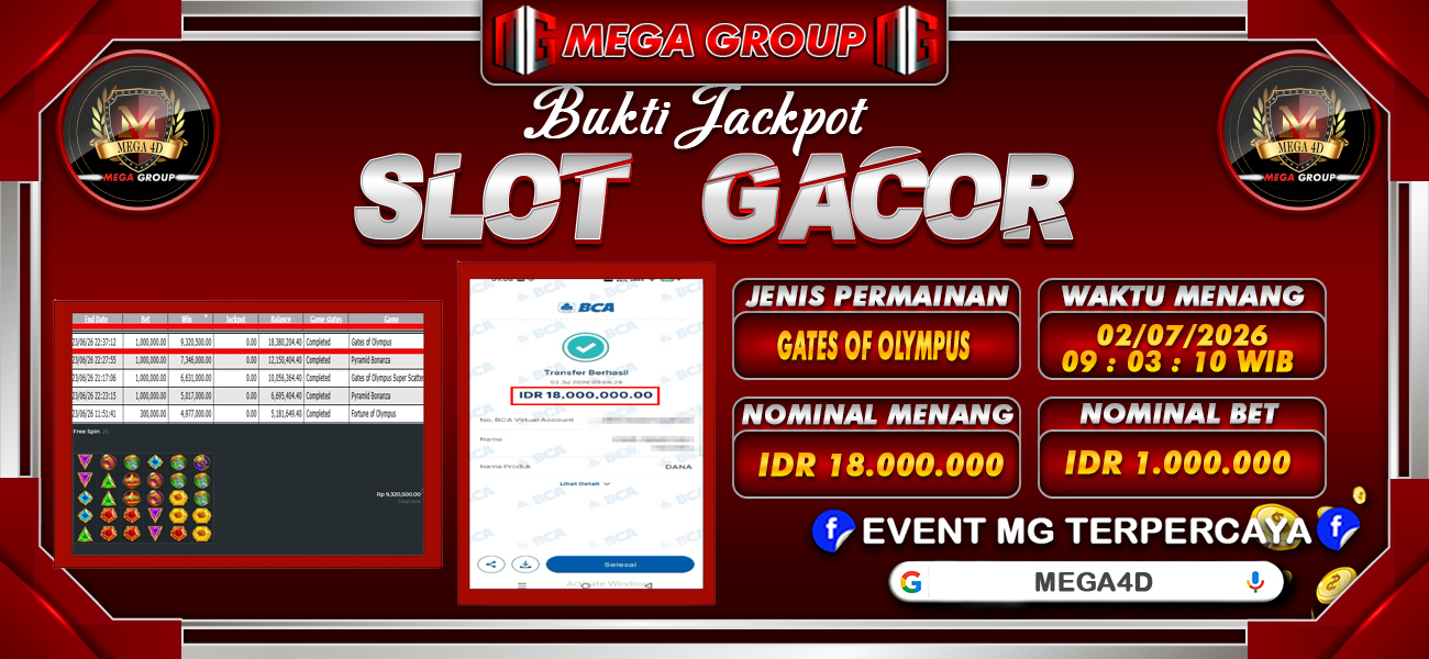 Bukti JP situs Mega4D hari Kamis, 02 Juli 2026